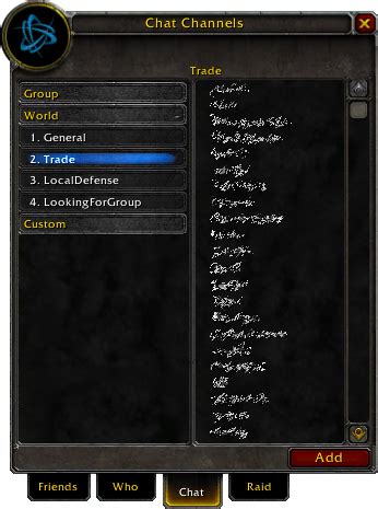 wow chat channels list